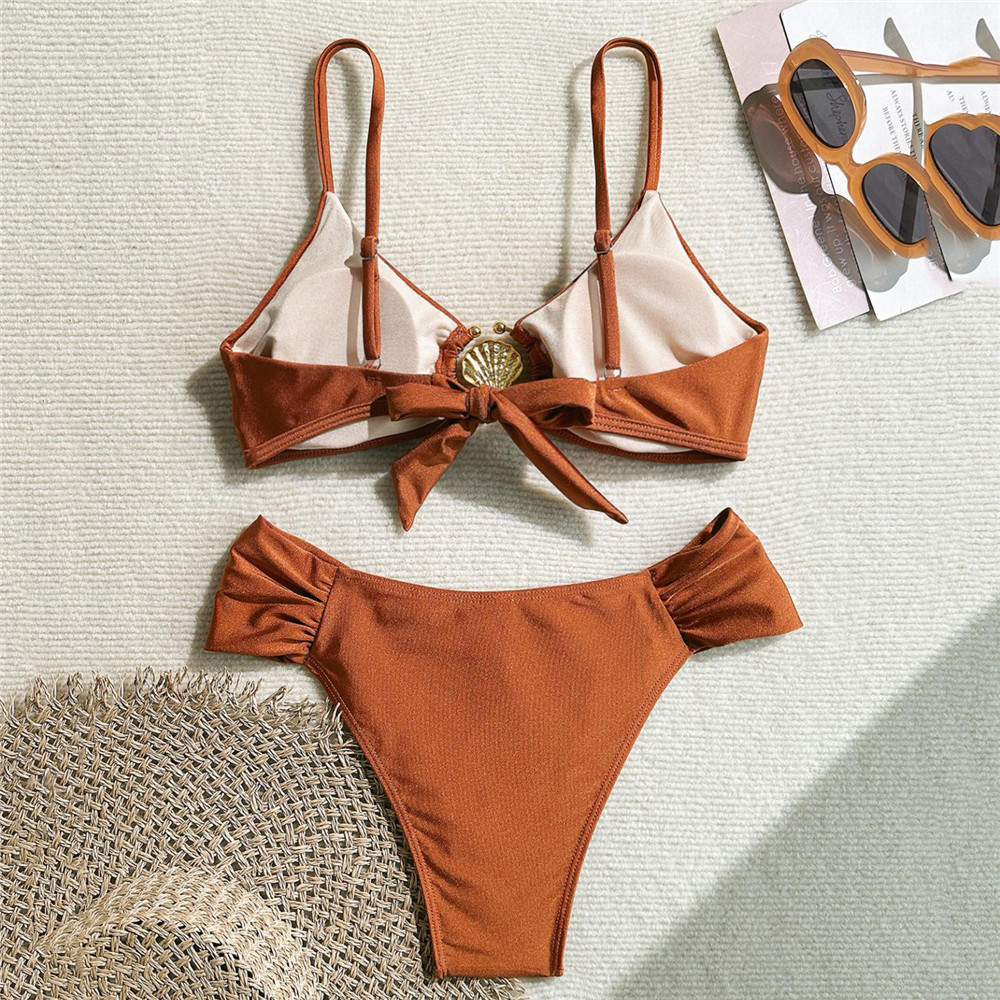 Metal Shell Ring Swimwear Sexy - Swimsuit Bikini Ruched 리뷰 및 가격