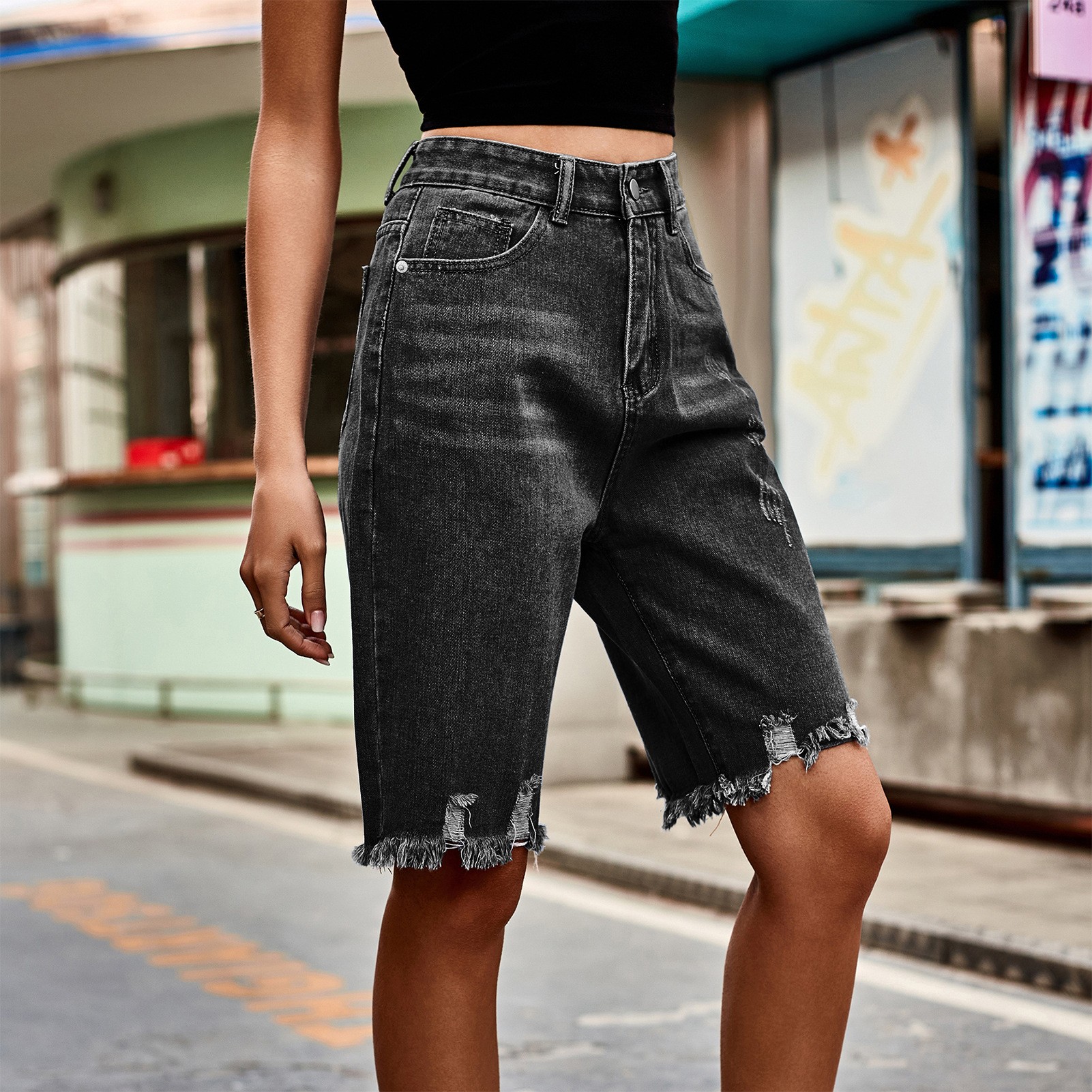 Summer Women's Clothing Distre - Shorts Denim Frayed 리뷰 및 가격