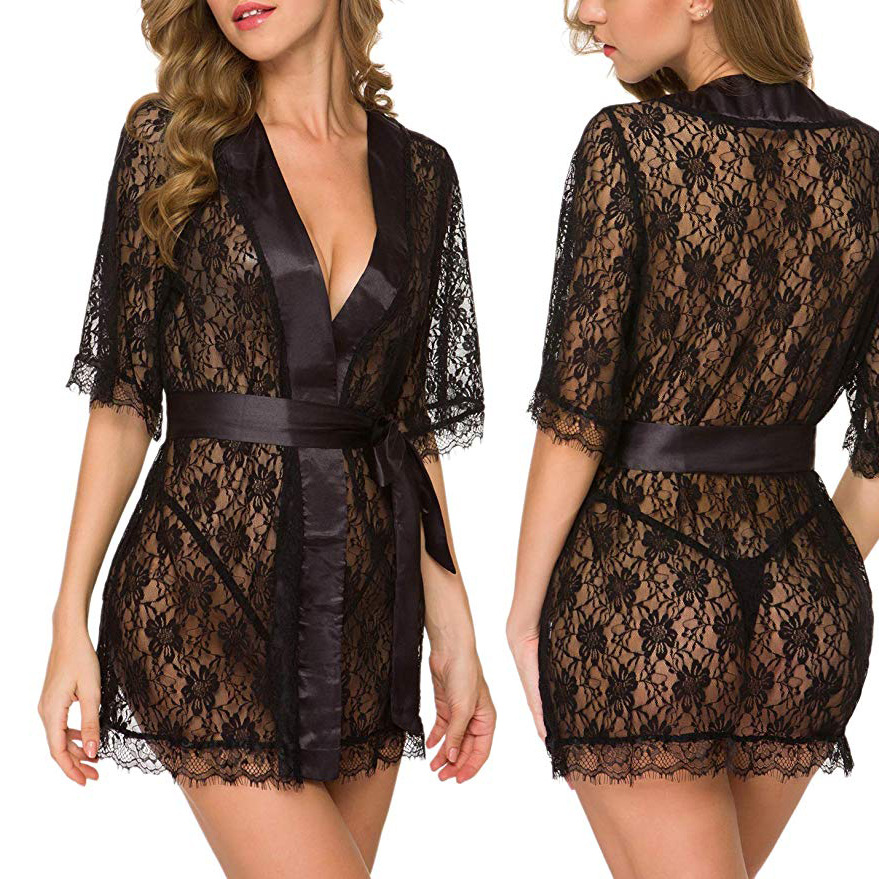 Floral Lace V-Neck Lingerie Ni - Kimono Sheer Floral 리뷰 및 가격