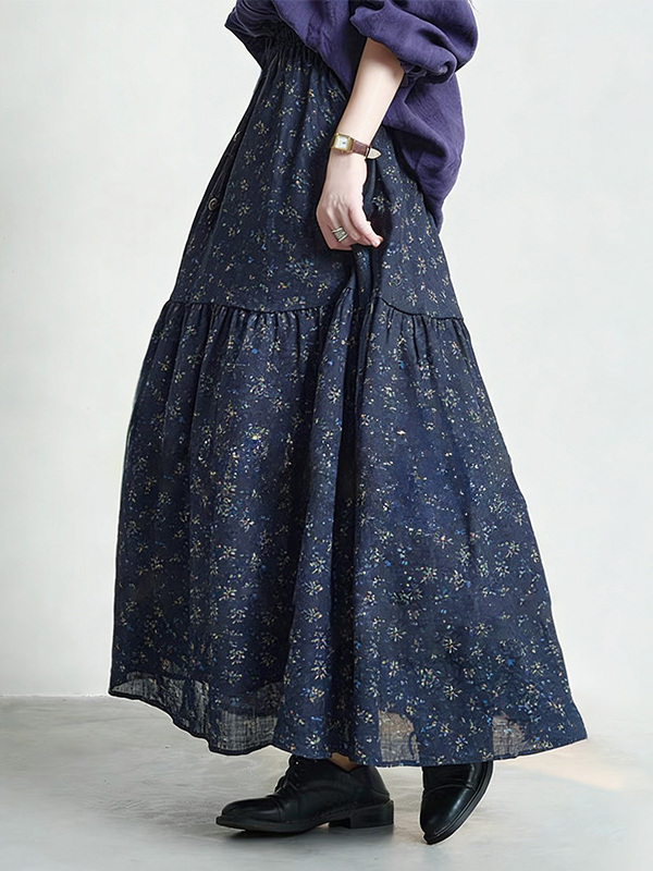 Floral Print High Waist A-Line - Midi Skirt Floral 리뷰 및 가격
