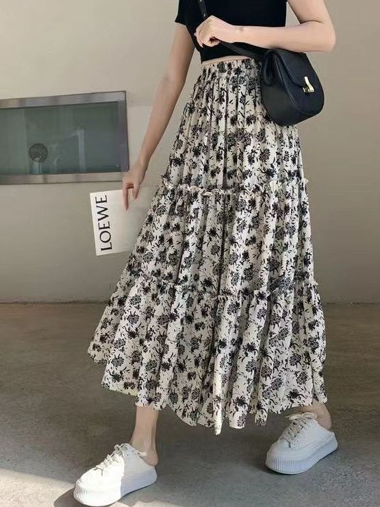 Floral Print A-Line Midi Skirt - Midi Skirt Floral 리뷰 및 가격